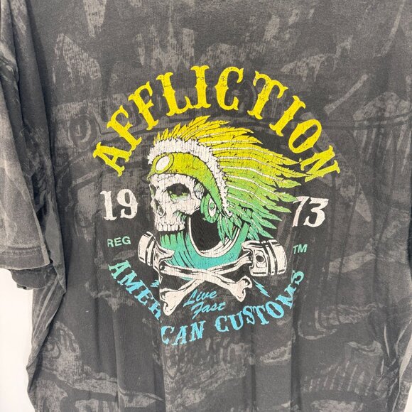Affliction Legacy‎ Collection Drive Speed Graphic Tee Mens 3XL Gray Skull Cotton - Picture 3 of 6